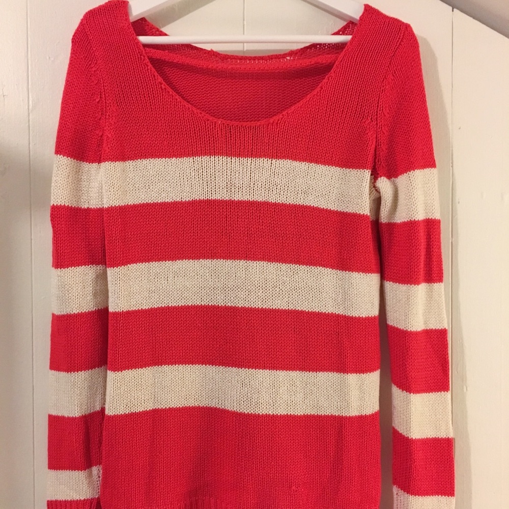 Red Cream Striped Sweater